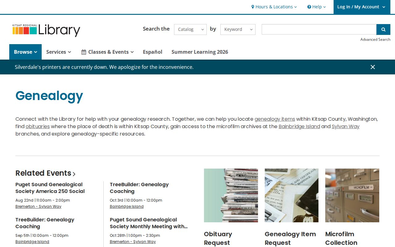 Kitsap Regional Library Genealogy Center resources and research services