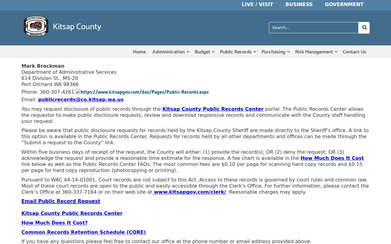 Bremerton public records request instructions at the Kitsap Public Records Center