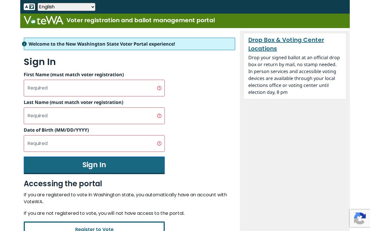 Bremerton voter registration records VoteWA sign-in
